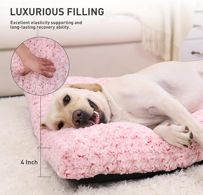 KSIIA Washable Dog Bed Deluxe Plush Dog Crate Beds Comfy Kennel Pad Anti-Slip Pet Sleeping Mat for Large, Jumbo, Medium, Small Dogs Breeds, 41" x 27", Pink - Image 3