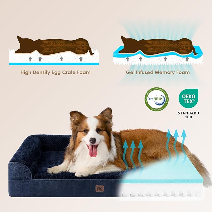 EHEYCIGA Memory Foam Dog Bed Large Size Dogs, Orthopedic Dog Bed Large with Washable Removable Cover, Waterproof Pet Sofa Couch with Nonskid Bottom, 36x27x6, Navy Blue - Image 4