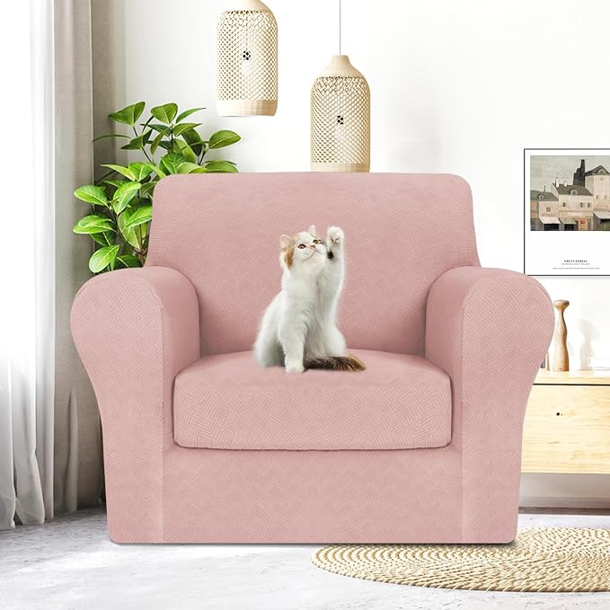 MAXIJIN 2 Piece Chair Covers Chair Slipcover with Arms, Sofa Chair Cover for Living Room Armchair Cover, Stretch Pet Dog Slip Cover for A Chair with 1 Cushion (31"-46", Dusty Pink) - Image 3