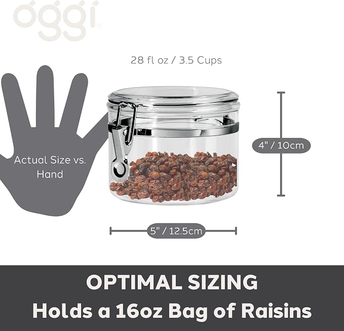 Oggi Clear Canister with Clamp Lid, 28 oz - Large Airtight Food Storage Container, for Kitchen & Pantry Storage of Bulk, Dry Foods Including Pasta, Flour, Sugar, Coffee, Rice, Tea, Spices & Herbs - Image 5