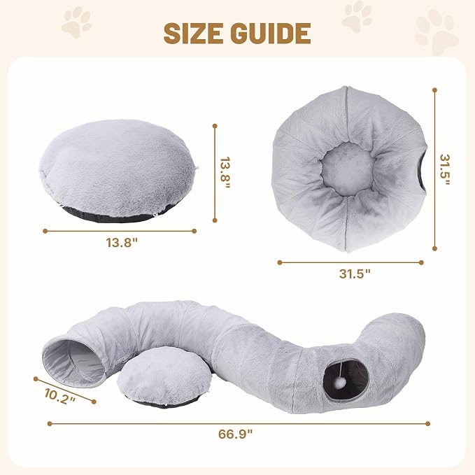 Cat Tunnel Bed for Indoor Cats, 31.5in Round Cat Tunnel for Small Cats, Cat Donut Tunnel with Washable Plush Mat, Collapsible Tunnel Hideplace for Kittens, Squirrels Grey - Image 5