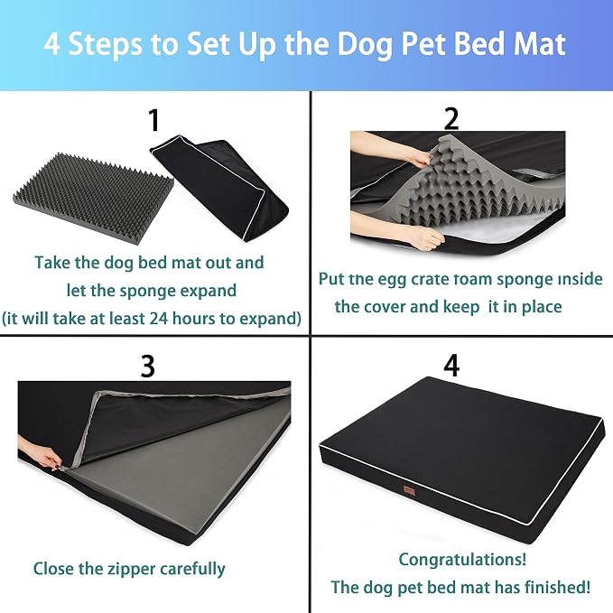 Black 36''x27''x3 Medium L Orthopedic Dog Bed | Soft, Waterproof, Egg Foam, Pet Crate Beds Mat, Kennel Pads, Removable Washable Cover,Non-Slip Bottom,Anti-slip oxford fabric - Image 6