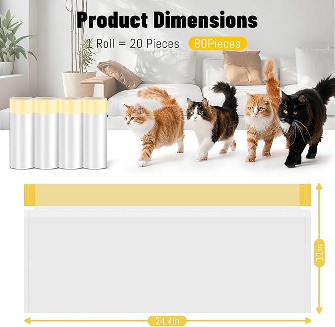 80 Count Cat Litter Bags for Self-Cleaning Cat Litter Box, 4 Rolls Drawstring Trash Waste Bags for Robot, Replacement Extra Large Cat Litter Box Liners, 24 x 11 Inches（4 Packs/80 Counts） - Image 3