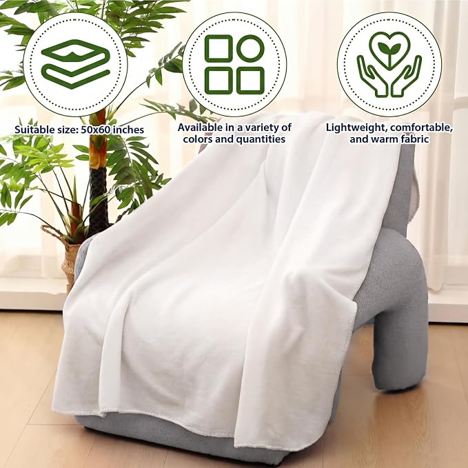 Newwiee 48 Pcs Bulk Fleece Throw Blankets 50'' x 60'' Oeko-tex Standard 100 Certified for Outdoor Wedding Guest Blankets Donation Homeless Sleepover Lap Pet Sofa, All Seasons Use (White) - Image 6