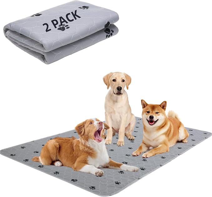 PUPTECK Washable Pee Pads for Dogs Dog Training Pads 2 Pack Grey 48x60 in | Reusable Puppy Potty Training Pads Whelping Mat Pet Food Feeding Mat Leakproof Fast Absorption Non-Slip for Couch, Crate by PUPTECK