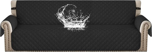 Waterproof Couch Cover for Pets Large, Sofa Covers for 3 Cushion Couch Washable, Non Slip Couch Covers for Dogs with Side Pockets, Quilted Couch Covers (Oversized Sofa, Black) by CYCMACOHOME