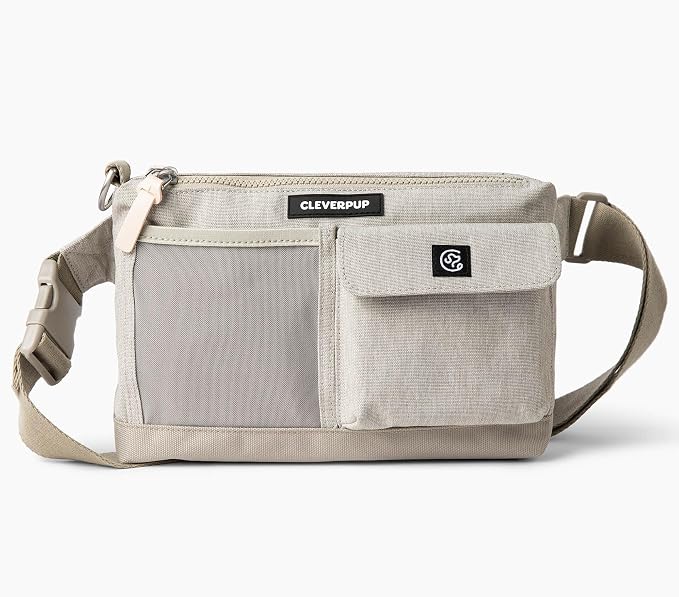 Cleverpup Dog Walk & Train Sling Bag - Hands-Free Dog Walking & Training Bag with Treat Pouch, Poop Bag Holder & Phone Pocket - Crossbody or Fanny Pack, Adjustable Strap - Sand - Image 5
