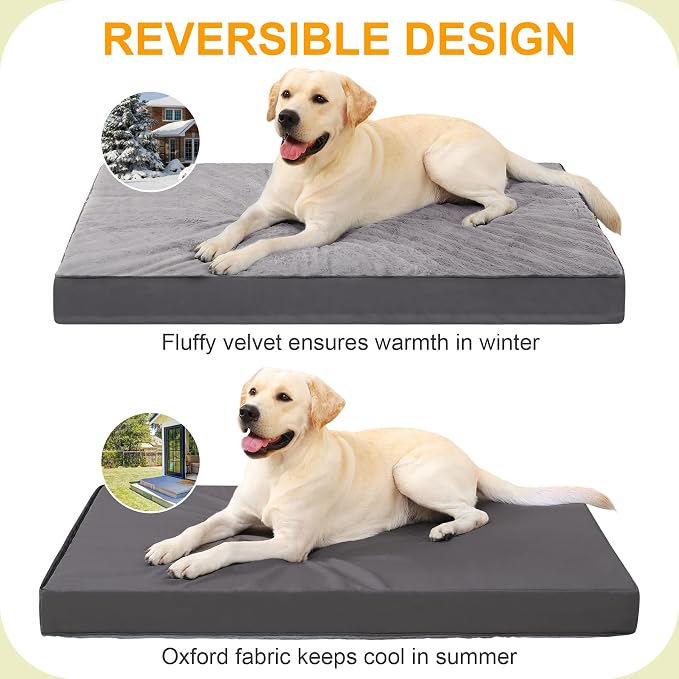KSIIA Orthopedic Dog Bed for XL Dogs with Waterproof Lining,Dark Grey,47x29 | Deluxe Soft Plush Dog Crate Bed, Washable Pet Mat with Removable Cover&Egg Crate Foam for Extra Large Dogs Sleeping&Relaxing - Image 4