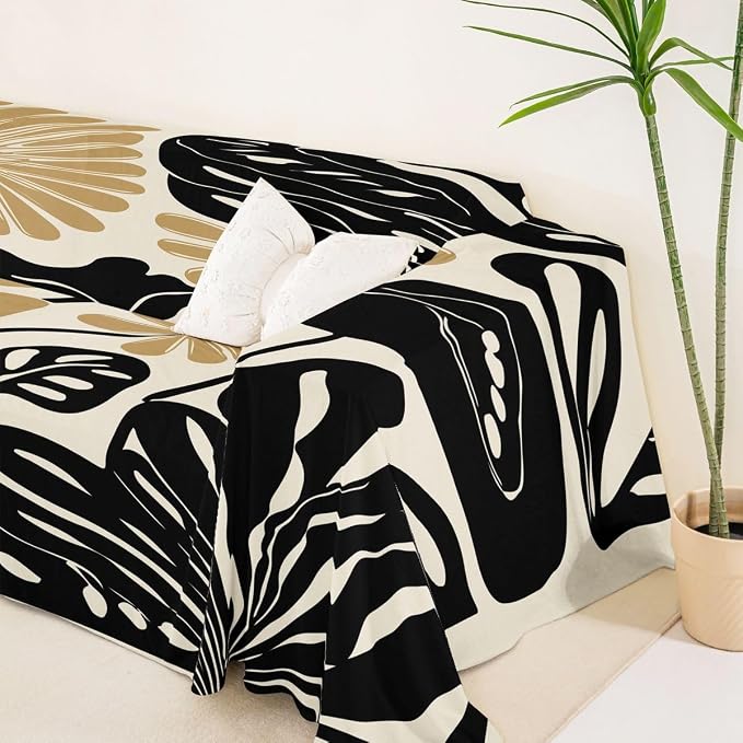 Erosebridal Black Tan Flower Sofa Cover Minimalist Floral Couch Cover Vintage Wildflower Sofa Slipcover for Couches and Sofas Modern Neutral Botanical Washable Non Slip Sofa Protector, 71" X 118" - Image 5