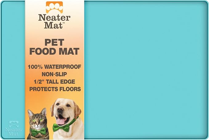 Neater Pet Brands Neater Mat Pet Mats for Food and Water, Cat & Dog Bowl Mat Waterproof Silicone, Feeding Tray, Dog Food Mats for Floors, Placemat w/Raised Edge for Under Bowls, 32" x 24", Aquamarine - Image 4