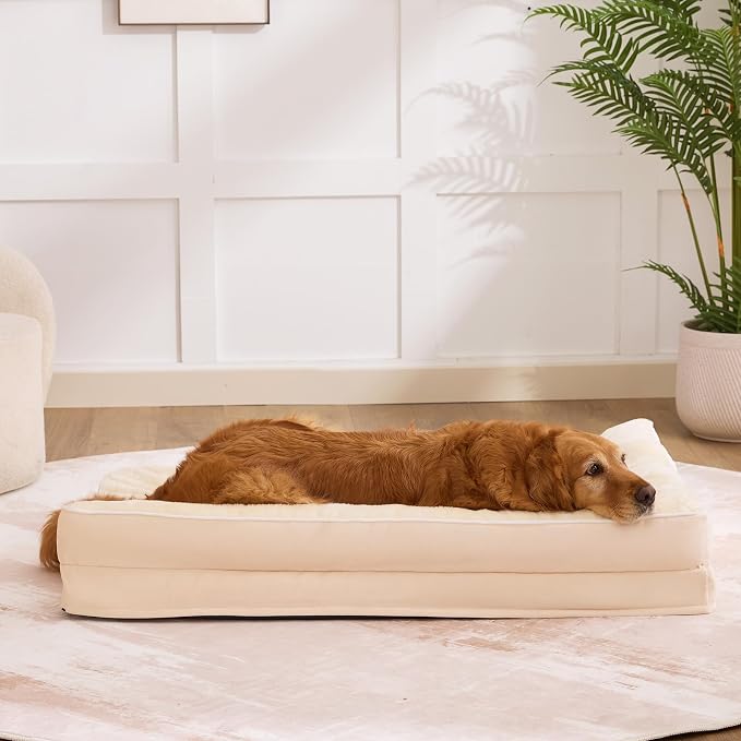 Dog Bed Large Sized Dogs, XXL Orthopedic Dog Bed for Large Dogs, Waterproof Pet Bed with Washable Removable Cover, L-Shaped Pet Couch with Portable Handle 48"x35"x7.5", Beige - Image 7