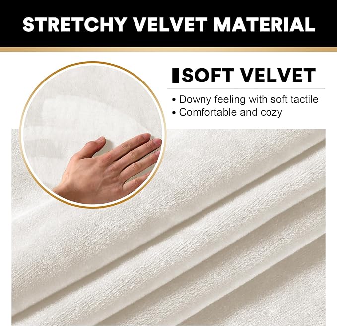 PrinceDeco Velvet Couch Cover Loveseat Covers for 2 Cushion Couch 3 Piece Sofa Covers for Dogs Washable Loveseat Covers Width Up to 72 Inch No Slip Stretch Sofa Slipcover(Medium, Porcelain) - Image 4