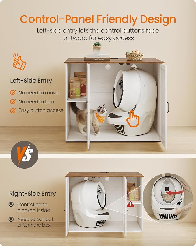 Feandrea Litter Robot Enclosure, Automatic Cat Litter Box Furniture with Charging Station, Adjustable Shelf, 39.4 x 26.8 x 31.5 Inches, Rustic Brown and Honey Brown UPCL052W201S - Image 3