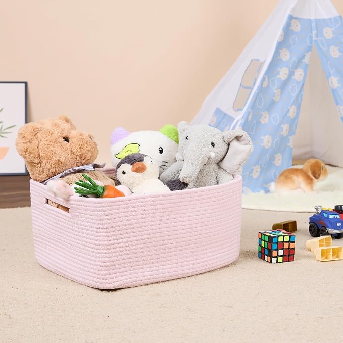 MiniArk Large Storage Baskets for Shelves, 17 x 13 x 7.5” Closet Organizers Bins for Clothes Blanket Towels, Baby Nursery, Toy Baskets Box, Woven Rope Baskets, 3 Packs Light Pink - Image 5