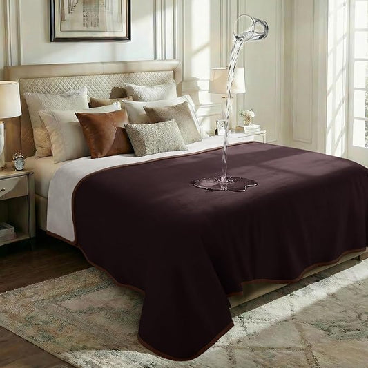 Luciphia 100% Waterproof Blanket for Adults or Large Dogs, Soft Polar Fleece Pet Throw Blankets for Bed Couch Protector Washable, Reversible Leakproof Furniture Protection,Brown Cream,85x57 inch by luciphia