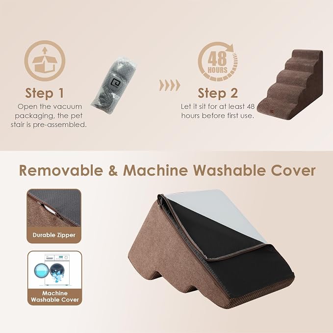 EHEYCIGA Curved Dog Stairs Ramp for High Beds 22.6" H, 5-Step Dog Steps for Small Dogs and Cats, Pet Stairs for High Bed Climbing, Non-Slip Balanced Pet Step Indoor, Brown - Image 6