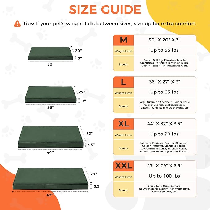 Outdoor Dog Bed Large Sized Dog, Waterproof Dog Bed Large, 36x27x3 Inch, Orthopedic Dog Bed with Removable Washable Cover, Rectangle Egg Crate Foam Pet Bed for Camping, Outside, Dark Green - Image 6