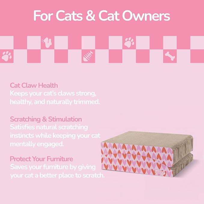 Eero 32" Modern Foldable Lounge Cat Scratcher with Catnip, Large Corrugated Cardboard Sofa Scratching Pad for Indoor Cats, Hearts, Pink CSR1011F - Image 5
