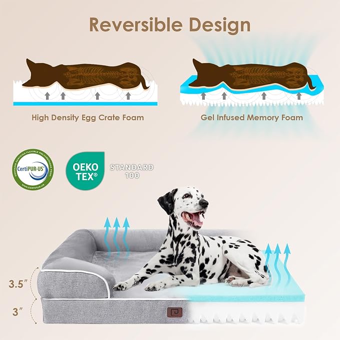 EHEYCIGA Orthopedic XXL Dog Bed, Waterproof Washable XL Big Pet Bed 52" | Non-Slip Bottom and Egg-Crate Memory Foam Extra Large Pet Couch Bed with Washable Removable Cover, Grey - Image 4