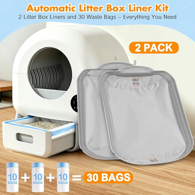 BKNOOU 2 Pack Self Cleaning Litter Box Waterproof Pads with 30 Liners | Litter Box Mat Accessories Compatible with Most Automatic Cat Litter Boxes, Stick-Free, Scratch-Resistant, Easy Install - Image 2