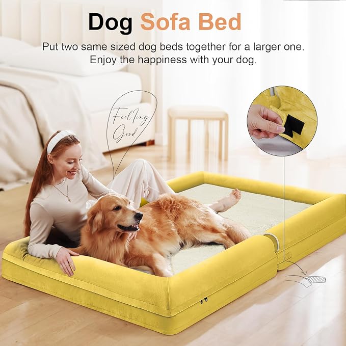 NANUYA Orthopedic Dog Bed for Large Dogs, 36 x 27 Inch, Ginger | Egg crate foam for joint support, 3-sided bolster pet sofa, waterproof lining, washable cover, and non-skid base - Image 3