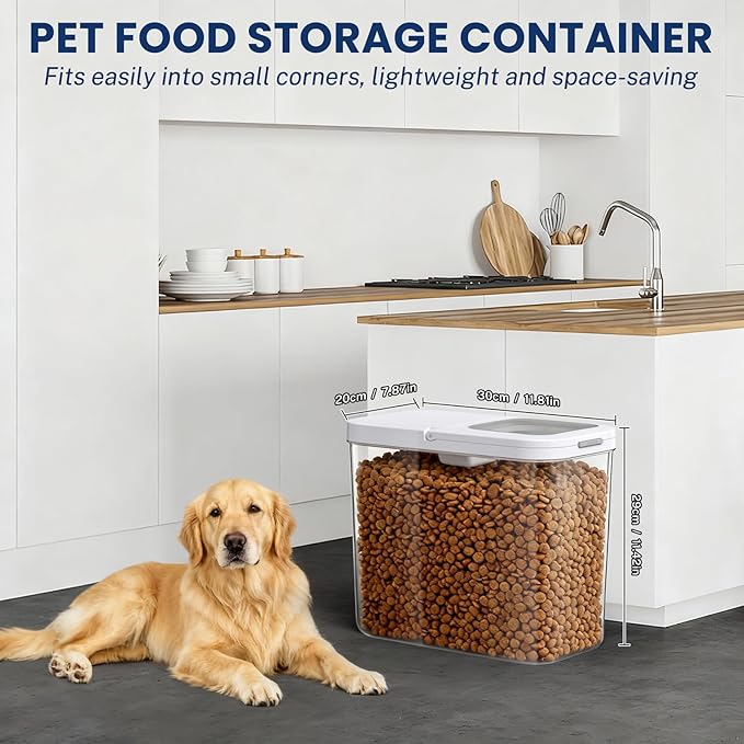 LEAWALK 12 Lbs Airtight Dog Cat Food Storage Container and Dog Treat Containers BPA-Free, PET Clear Stackable Pet Storage Bin, 1-Cup Scoop, 1-Sponge cleaning brush, Pop Top, With handle, Easy Mobility - Image 2