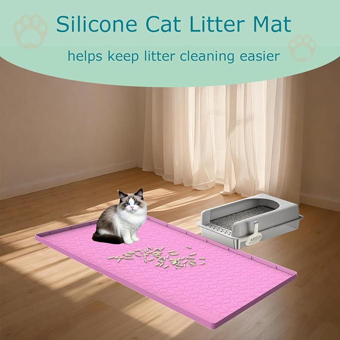 Cat Litter Mat, Silicone Large Cat Mat for Litter Box - 31x22 in, Waterproof & Non-Slip, Durable & Easy Clean, Pink - Image 7