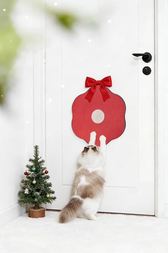 Wall Mount Cat Scratching Pads 3-Pack for Cats - Flower Design in Sunny Egg, Red & Green, Easter Gift for Cat Lovers, Space-Saving Home Decor that Saves Furniture - Image 2
