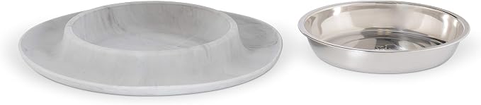 Messy Cats Single Silicone Feeder, Stainless Bowl, 1.75 Cup, Marble | Non-Slip Silicone Cat Feeding Station With Removable Stainless Steel Saucer Bowl For Food Or Water - Image 2