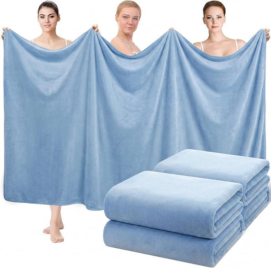 Mixweer 4 Pcs Oversized Bath Towels, 40 x 80 Inch Giant Microfiber Jumbo Bath Sheets Soft Bathroom Microfiber Quick Dry Absorbent Shower Towels for Spa Camping Beach(Haze Blue) by Mixweer