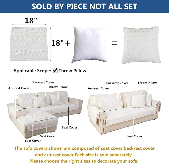 Eismodra Throw Pillows,Couch Cover,Sofa Cover,Sectional Couch Covers for 3 Cushion Couch,Sofa Slipcovers for Dogs Cats Pet Loveseat Recliner Leather L Shaped,White 18 x 18 Inches (Only 1 Piece) - Image 5