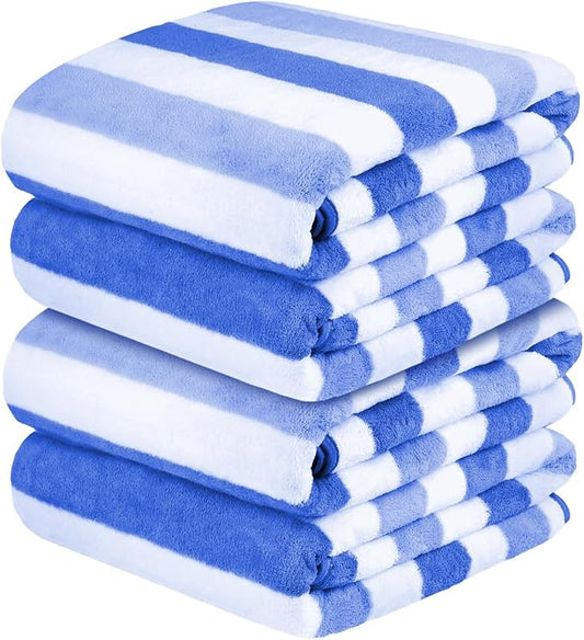 JML Bath Towels, Pack of 4, 30"x60", Large Microfiber Towel Set, Ultra Soft, Super Absorbent, Fast Drying, Perfect for Suana, Shower, Pool, Sport, Travel, Fitness, SPA,Yoga, Cabana Stripe Blue by JML