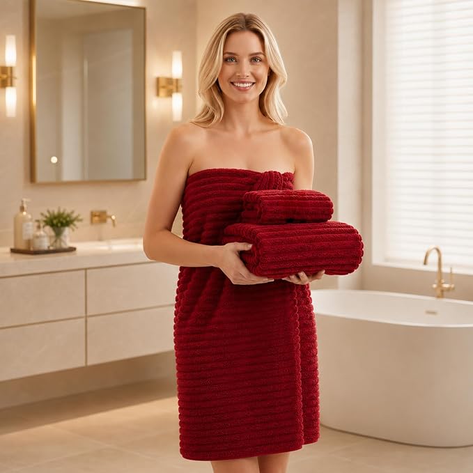 6 Piece Bath Towel Set, 30"x60" Microfiber Towels,Red | Quick dry, Highly Absorbent,shower towels for bathroom gym,2 large Bath towels,2 hand towels,2 washcloths - Image 3