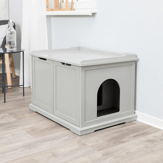 Trixie XL Furniture Litter Box Enclosure (Gray), Hidden Litter Box for Cats with Openings on Either Ends & Large Ventilations Slots, Double Doors for Easy Cleaning, Removable Divider - Image 2