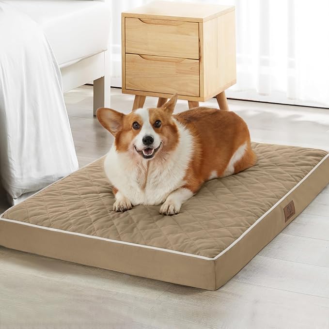 WNPETHOME Orthopedic Waterproof Large Dog Bed for Crate Cozy Sleep | Washable Large Pet Bed with Removable Cover, Multi-Needle Quilting Dogs Crate Beds Brown 35x22 Inch by WNPETHOMEPETSHOME