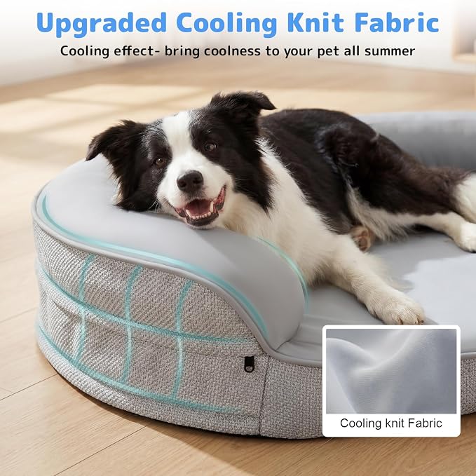 iweepet Cooling Orthopedic Dog Beds for Large & Extra Large Dogs,Summer Dog Sofa Bed with Supportive 28D Egg-Crate Foam, Removable Washable Cover, Waterproof Lining, 44’’,Grey - Image 3