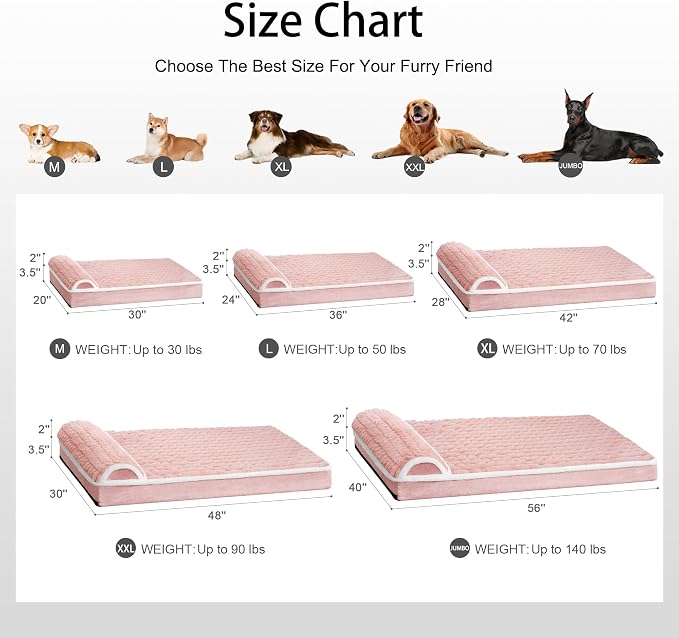 Orthopedic Large Dog Bed Pillow Pet Sofa Bed 36''X24'' Pink | Egg-Crate Foam Pet Couch Large Sized Dog, Waterproof Removable Washable Cover,Furry Puppy Crate Mat With Nonskid Bottom - Image 7