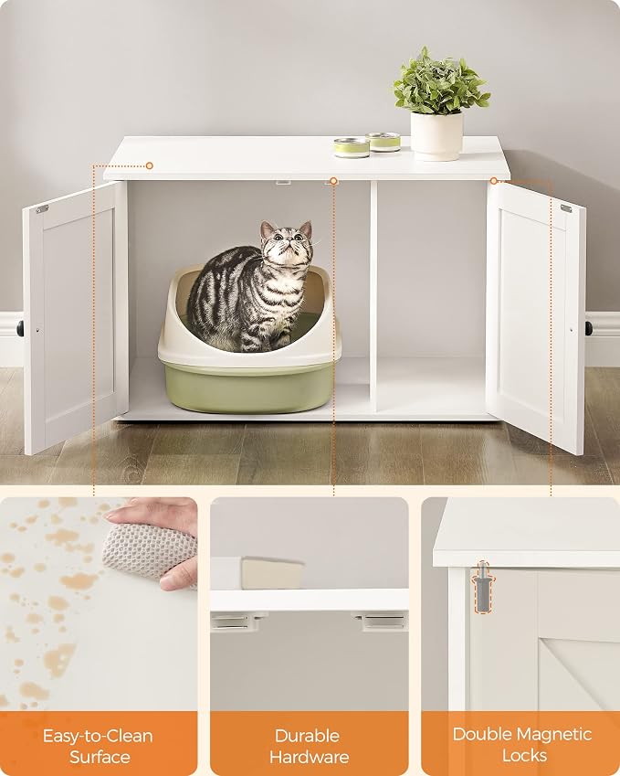 Feandrea Cat Litter Box Enclosure, Litter Box Furniture Hidden with Removable Divider, Indoor Cat House, End Table, 31.5 x 20.9 x 19.7 Inches, White UPCL002W01 - Image 8