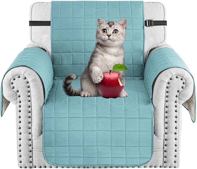 MAXIJIN Waterproof Chair Cover Slipcovers for Pets Dogs, 23.5" Quilted Armchair Sofa Cover Washable Dog Couch Covers Protector with Elastic Strap & Side Pocket (Chair, Clear Blue) by MAXIJIN