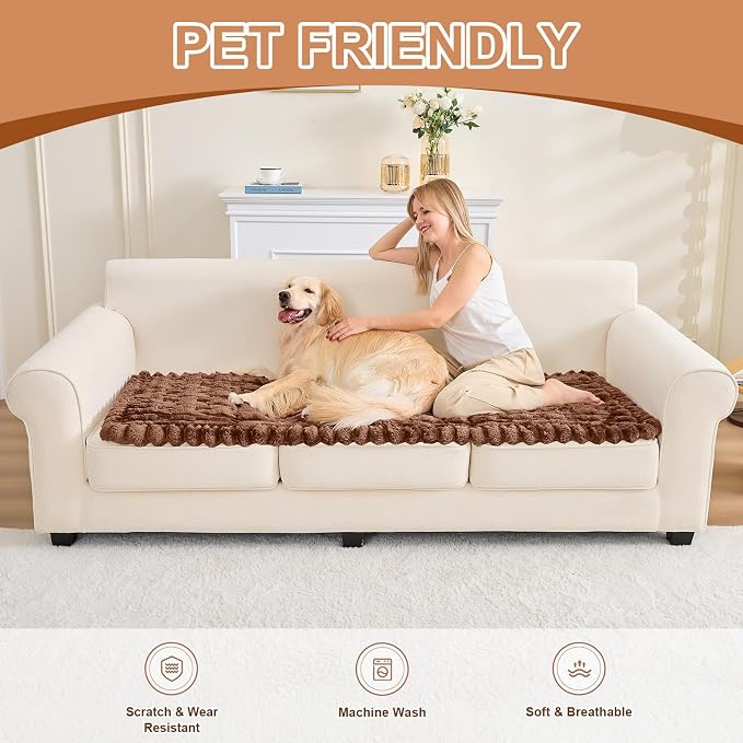Waterproof Dog Couch Cover, Non Slip Pet Sofa Protector, Thick Fuzzy Couch Cover for Dogs, Machine Washable Furniture Protector, Scratch Resistant Pet Couch Mat(Light Coffee, 28" x 59"/70 x 150cm) - Image 8