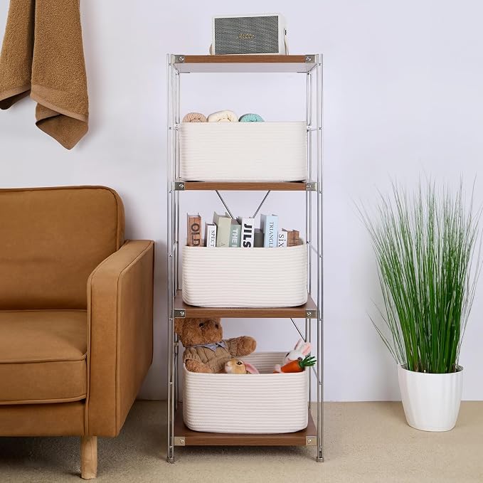 MiniArk Large Storage Baskets for Shelves, 17 x 13 x 7.5” Closet Organizers Bins for Clothes Blanket Towels, Baby Nursery, Toy Baskets Box, Woven Rope Baskets, 2 Packs Off White - Image 4