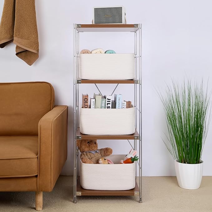MiniArk Large Storage Baskets for Organizing, 17 x 13 x 7.5” Closet Shelf Baskets for Clothes Blanket Towels, Baby Nursery, Toy Bins Box, Woven Rope Baskets, 4 Packs Off White - Image 4