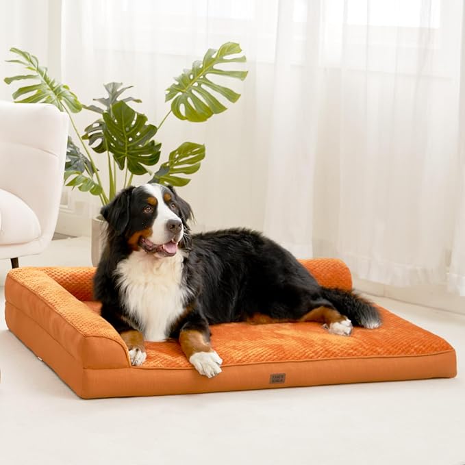 EHEYCIGA Large Dog Bed Memory Foam for Crate, Orthopedic Dog Bed Large Size Dogs with Washable Removable Cover, Waterproof Pet Sofa Couch with Nonskid Bottom, 35x22x6, Pumpkin - Image 9