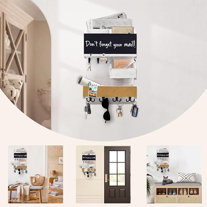 Mail Organizer Wall Mount，Key Holder Mail and Key Organizer for Wall with Shelf, Chalkboard, Corkboard, Home Decor for Room Office Entryway(Ivory White) - Image 8