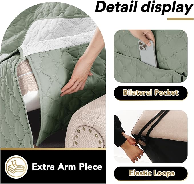 PrinceDeco Extra Large Couch Covers for Oversized Sofa Water Resistant Furniture Protector Anti-Slip and Washable Pet Couch Covers for Sofa/3 Cushion Couch Width Up to 78"(Oversized Sofa, Sage) - Image 5