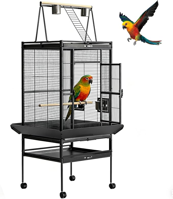 68“h Bird Cage, Large Bird Cage with Play Top, Rolling Stand for Parakeets, Cockatiels, Parrots, Budgies, Lovebirds, Small/Medium Birds by Unknown