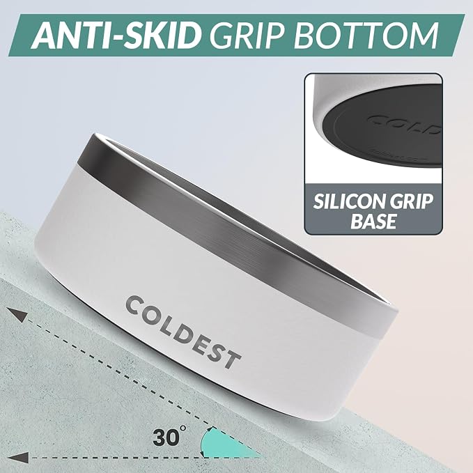 Coldest Dog Bowl - Anti Rust Metal, Non Slip, 3 Layers Insulated Stainless Steel Dog Bowls - Spill Proof & Heavy Duty - Water Bowl for Dogs, Cats & Pets, Dish Washer Safe (64 oz, Epic White) - Image 2