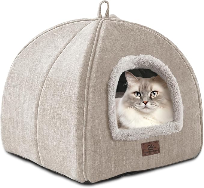 WINDRACING Cat Bed for Indoor Cats - Cat Cave Cat House Cats Tent with Removable Washable Cushioned Pillow, Soft and Self Kitten beds (Large, Beige) by WINDRACING