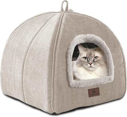 WINDRACING Cat Bed for Indoor Cats - Cat Cave Cat House Cats Tent with Removable Washable Cushioned Pillow, Soft and Self Kitten beds (Large, Beige) by WINDRACING
