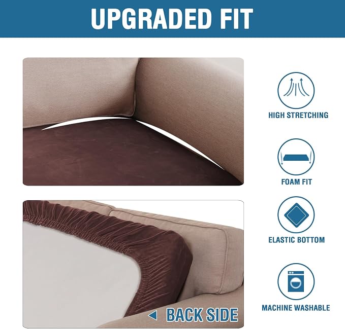 H.VERSAILTEX Velvet Stretch Individual Couch Cushion Cover Plush Slipcover for Loveseat Sofa Furniture Protector Seat Cover (1 Piece Loveseat Cushion Cover, Brown) - Image 6
